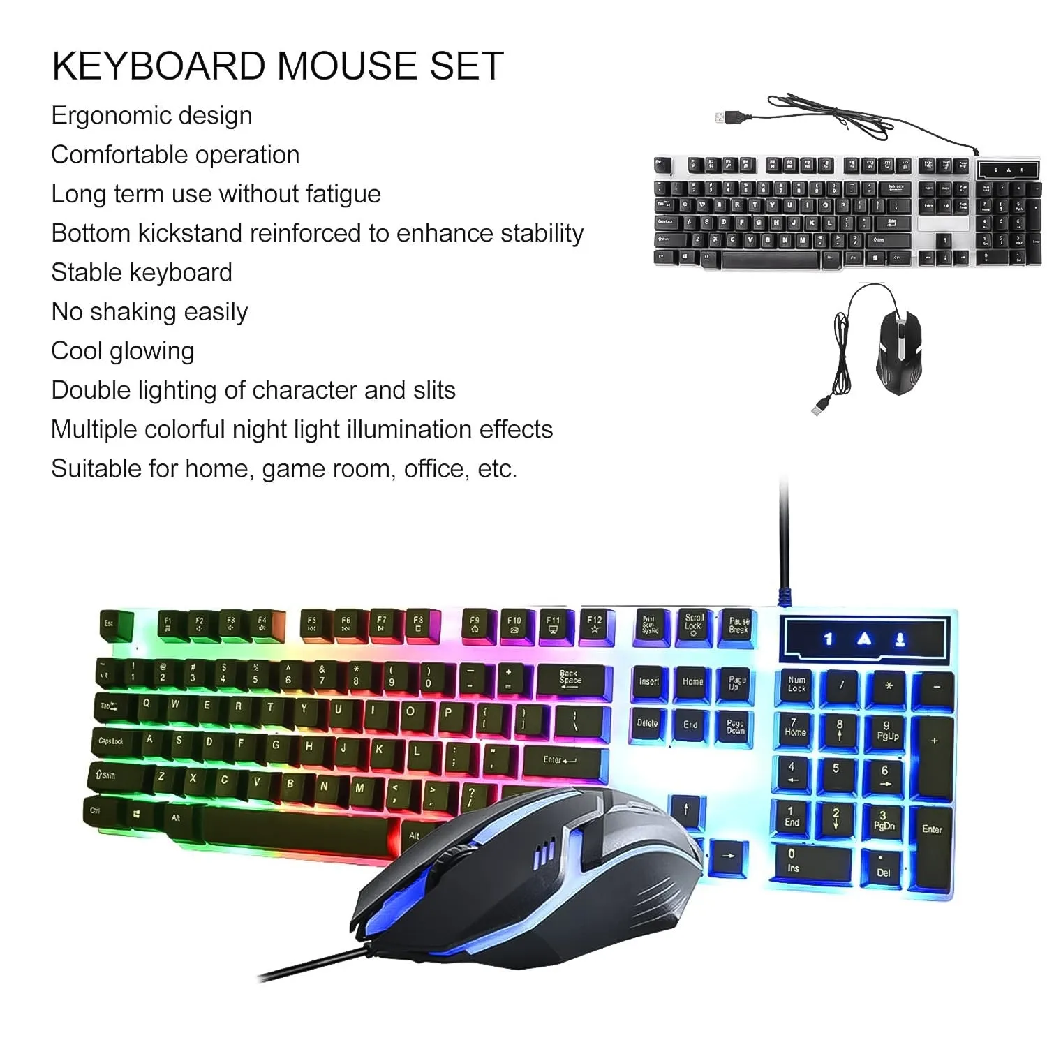 104 Key Colorful Lighting Keyboard Mouse Set (2 Pc Set)