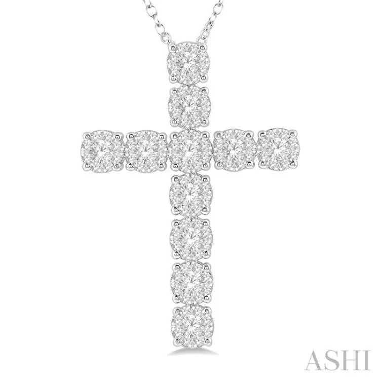 2 Ctw Lovebright Round Cut Diamond Cross Pendant in 14K White Gold with chain