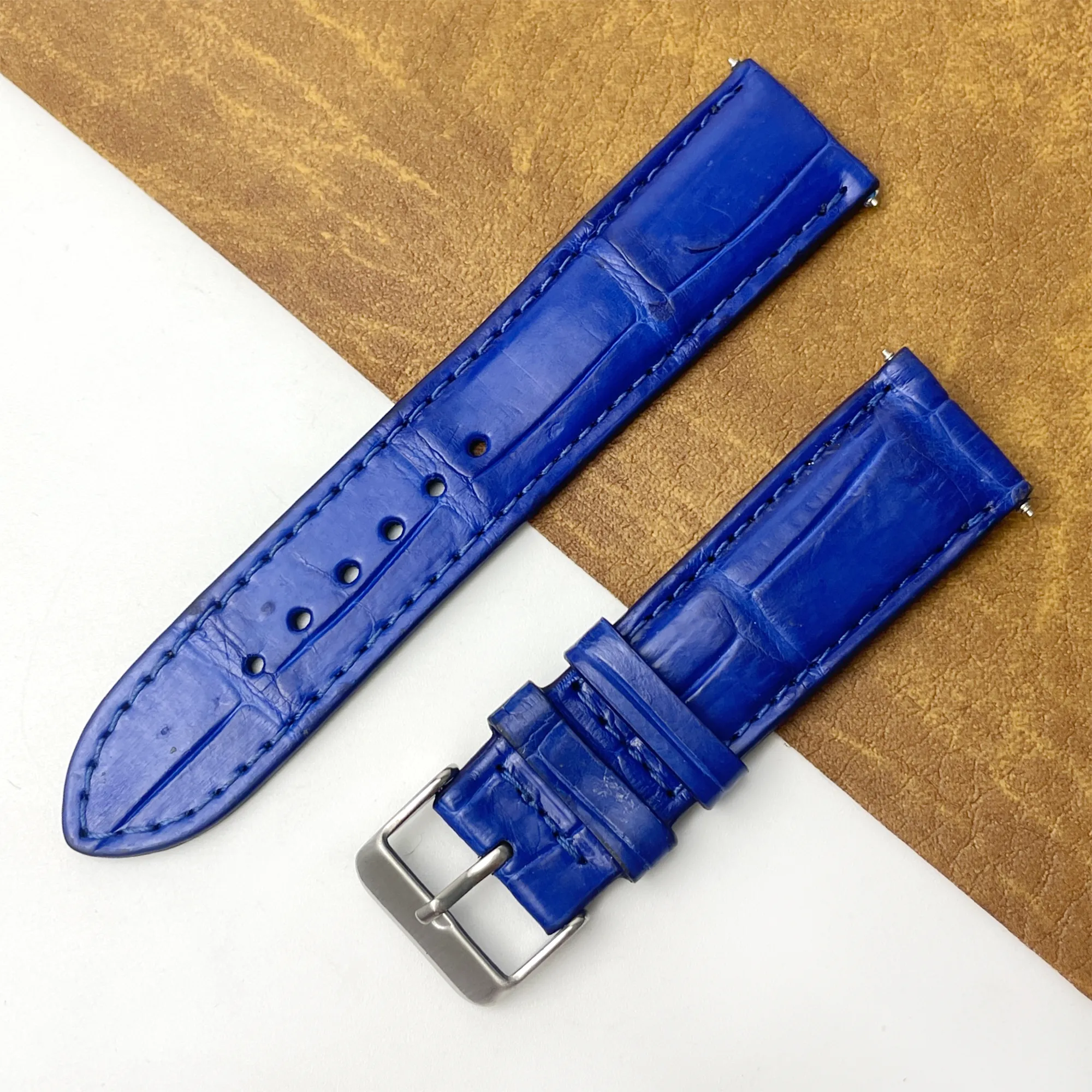 22mm Blue Unique Pattern Alligator Leather Watch Band For Men DH-50AC