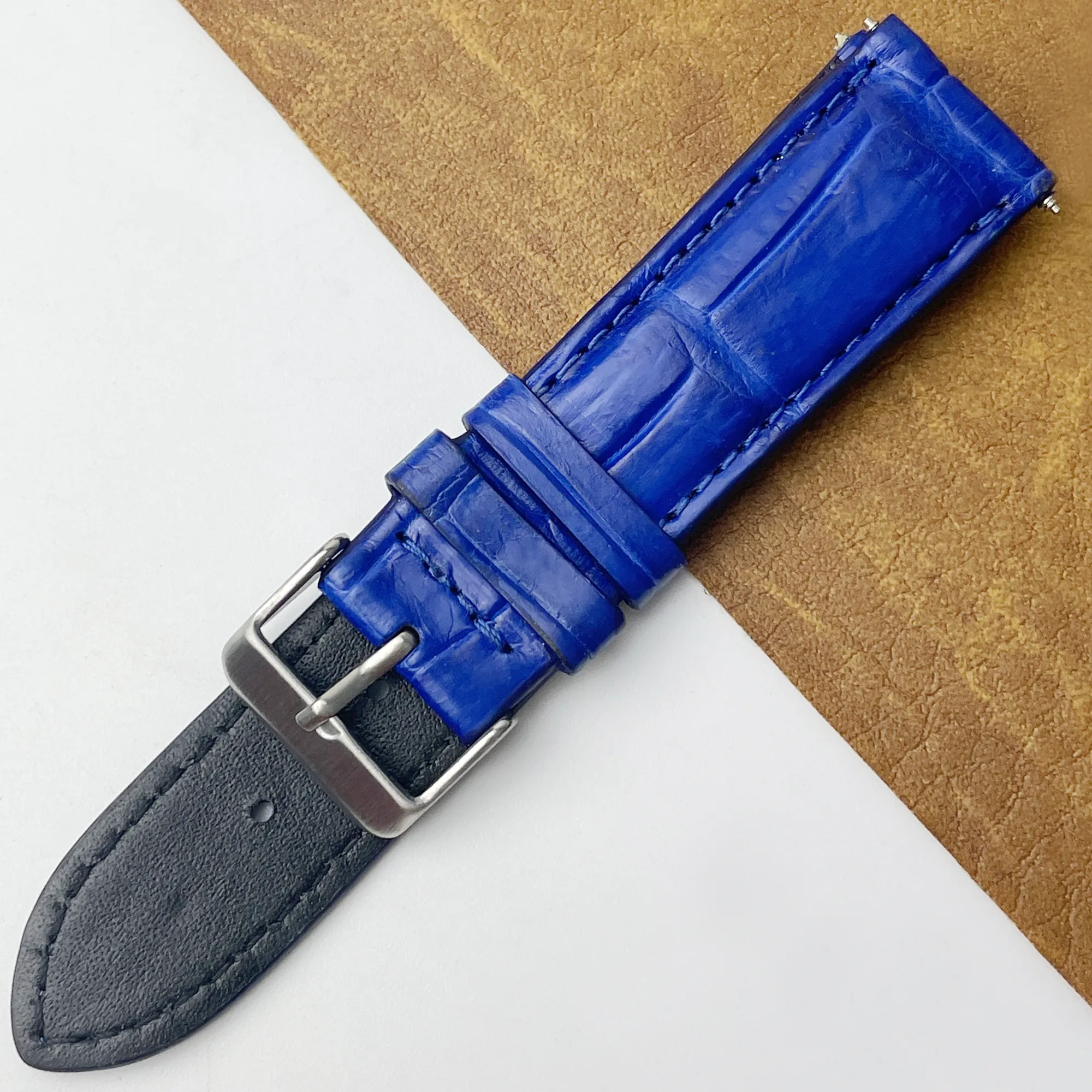 22mm Blue Unique Pattern Alligator Leather Watch Band For Men DH-50AC