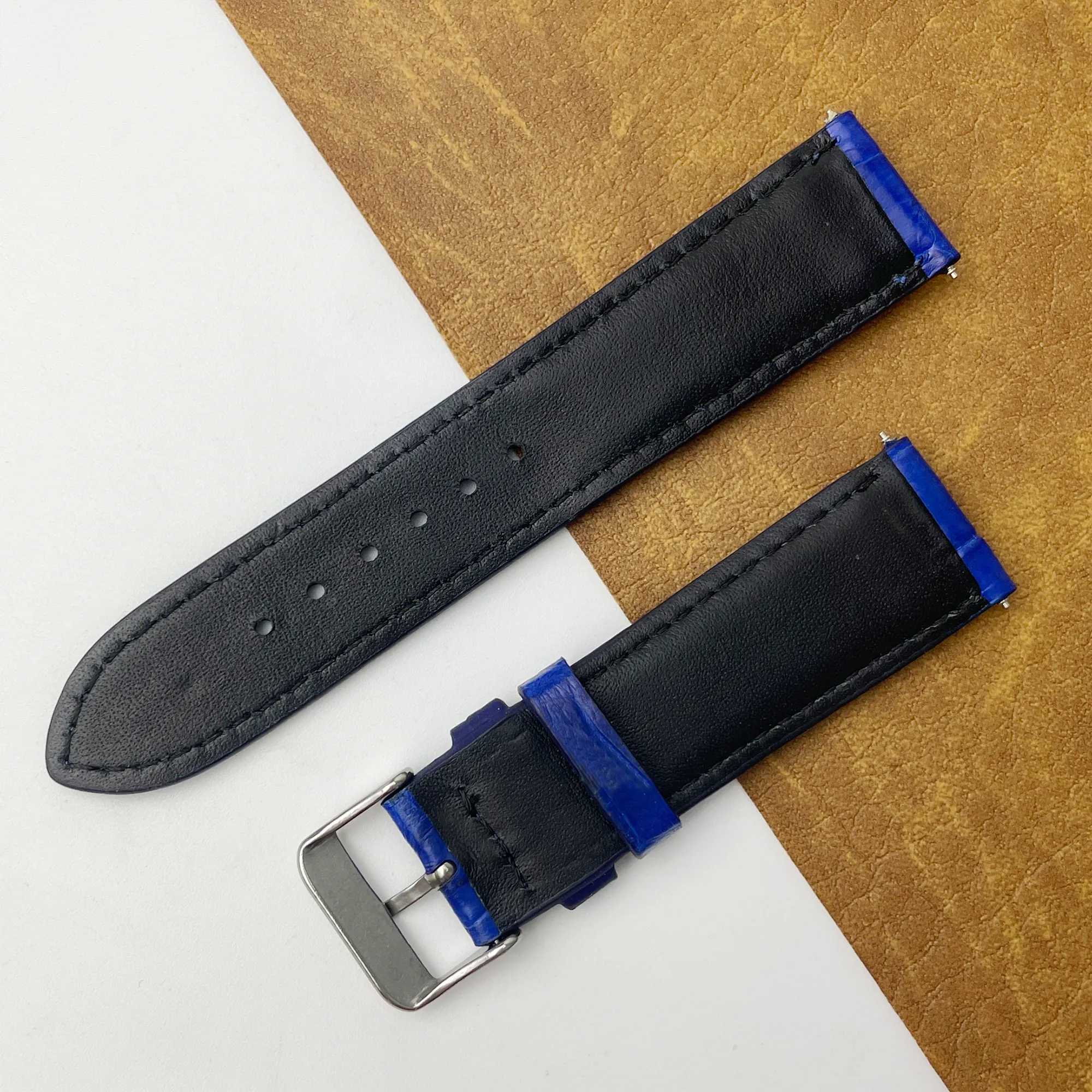 22mm Blue Unique Pattern Alligator Leather Watch Band For Men DH-50AC