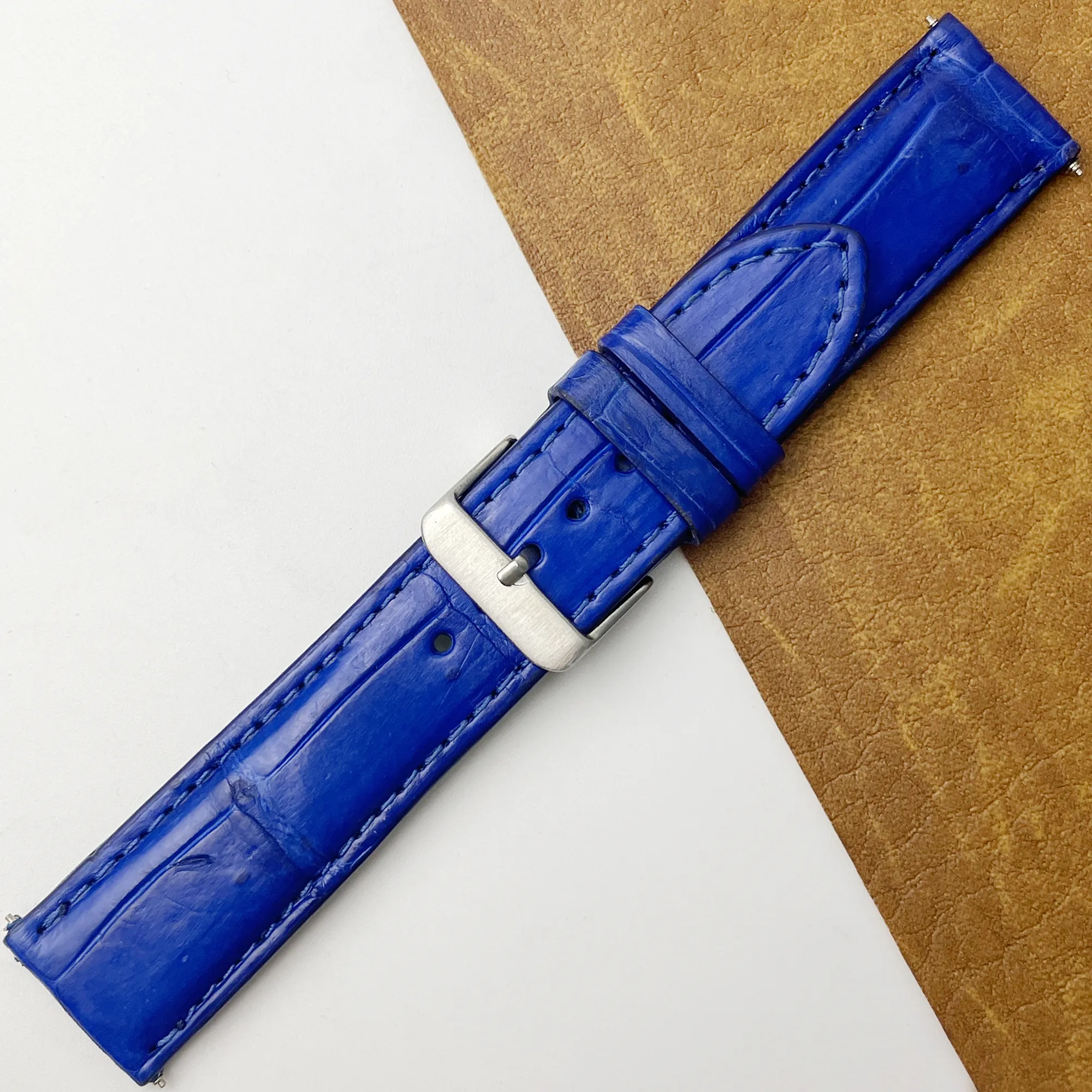 22mm Blue Unique Pattern Alligator Leather Watch Band For Men DH-50AC