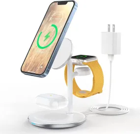 3 in 1 Wireless Charging Station for Multiple Devices, 15W Fast Wireless Mag-Safe Charger Stand for Iphone 14 13 12 Pro Max/Plus/Pro/Mini, Mag Charger for Iwatch Ultra/8/7/Se/6/5/4/3/2, Airpods