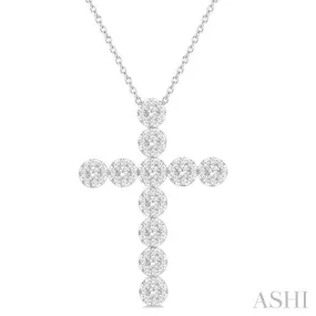 3/4 Ctw Lovebright Round Cut Diamond Cross Pendant in 14K White Gold with chain