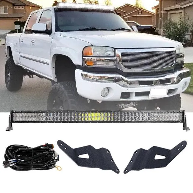 52" 5D Series Curved Combo Beam LED Light Bar   52 Inch Curved Light Bar Windshield Mounts for GMC Sierra 1500 2500 3500, 2000-2006 GMC Yukon 4WD/2WD