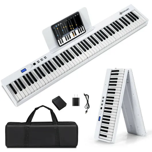 88-Key Foldable Digital Piano with MIDI and Wireless BT-White