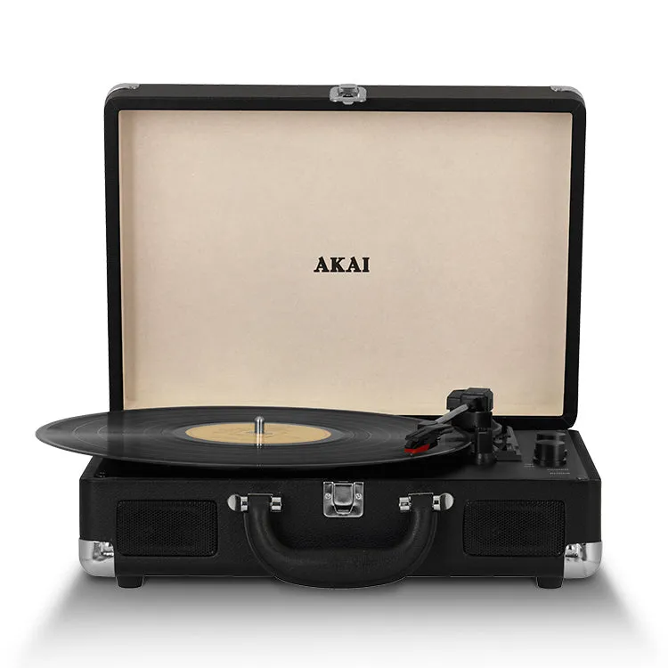 Akai Retro Bluetooth Rechargeable Turntable in Faux Leather Case Black