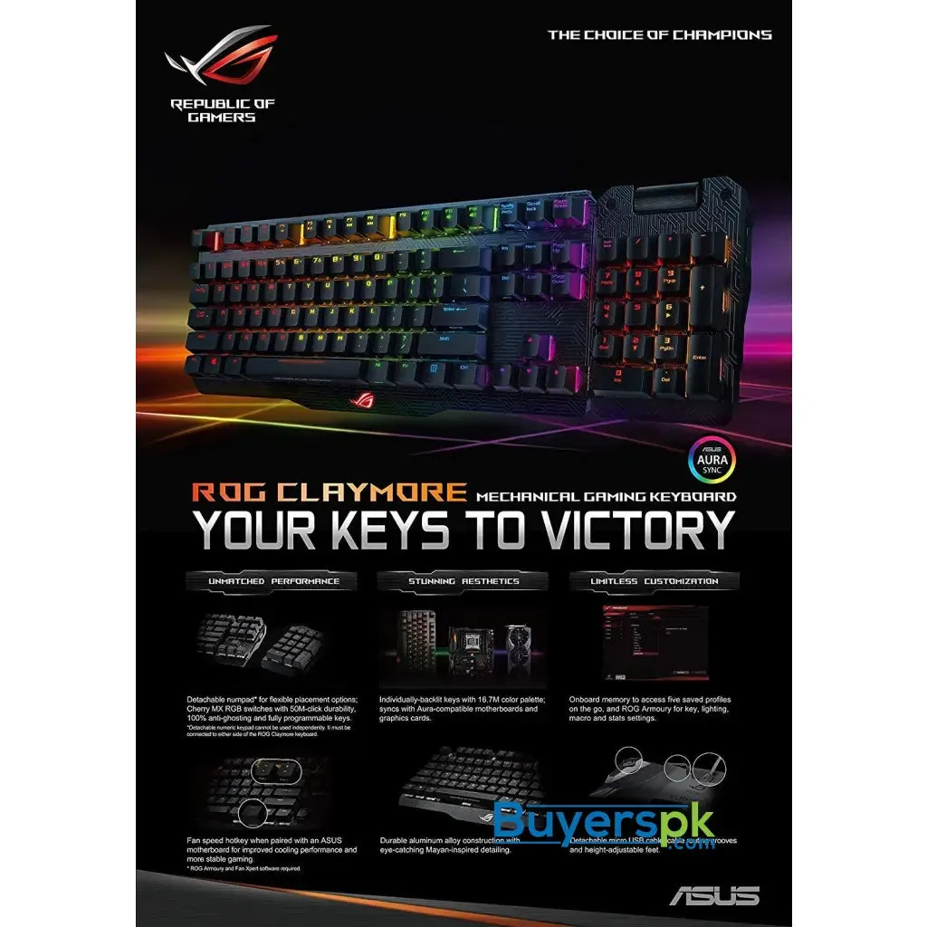 Asus Rog Claymore Aura Sync Mechanical Gaming Keyboard Cherry Mx Red Switches