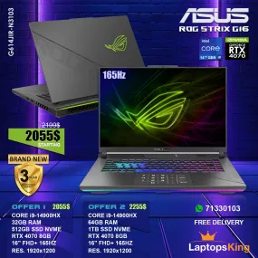 Asus Rog Strix G16 G614JIR-N3103 Core i9-14900hx Rtx 4070 16" Fhd  165hz Gaming Laptops (Brand New)