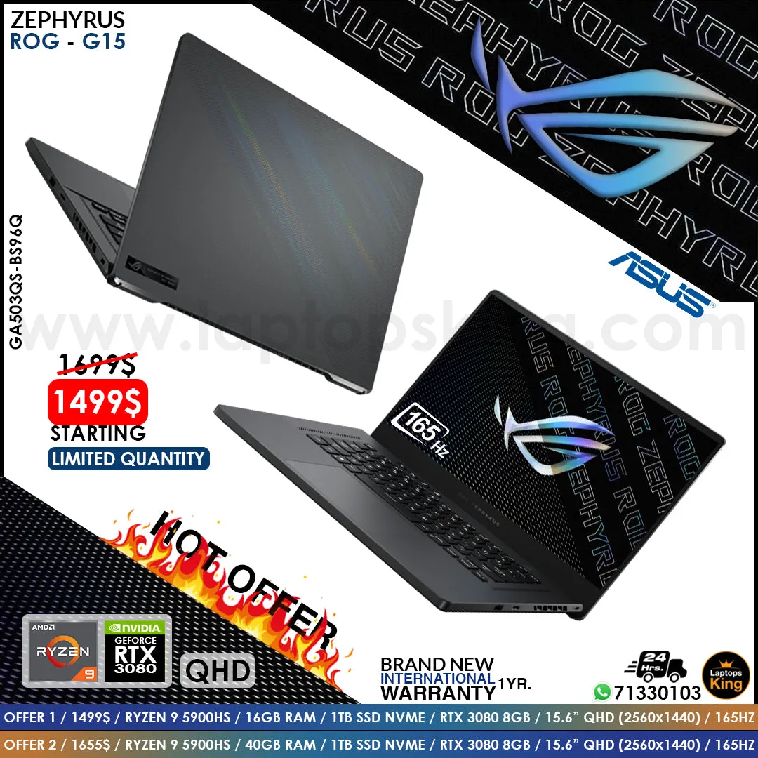 Asus Rog Zephyrus G15 GA503QS-BS96Q Ryzen 9 5900hs Rtx 3080 165hz Qhd Gaming Laptop Offers (Brand New)