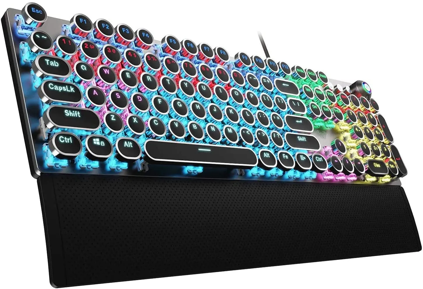 AULA F2088 Typewriter Style Mechanical Gaming Keyboard Blue Switch, with Removable Wrist Rest, Media Control Knob, Rainbow Backlit, Retro Punk round Keycaps, Full Size USB Wired Computer Keyboards