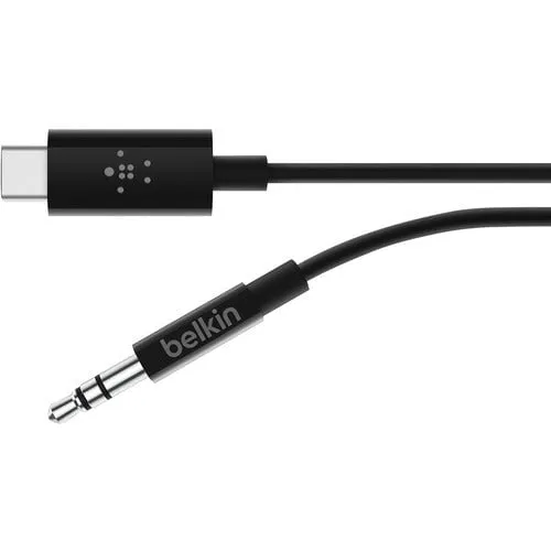 Belkin RockStar 3.5mm Audio Cable with USB-C Connector - 90 cm Mini-phone/USB-C Audio Cable for Audio Device, Speaker, Smartphone - First End: 1 x USB Type C - Male - Second End: 1 x Mini-phone Stereo Audio - Male