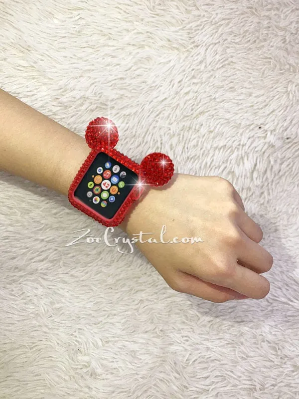 Bling Apple Watch Red Swarovski Crystal Case / Protector / Cover with a White/Black Rhinestone iWatch Band / Strap