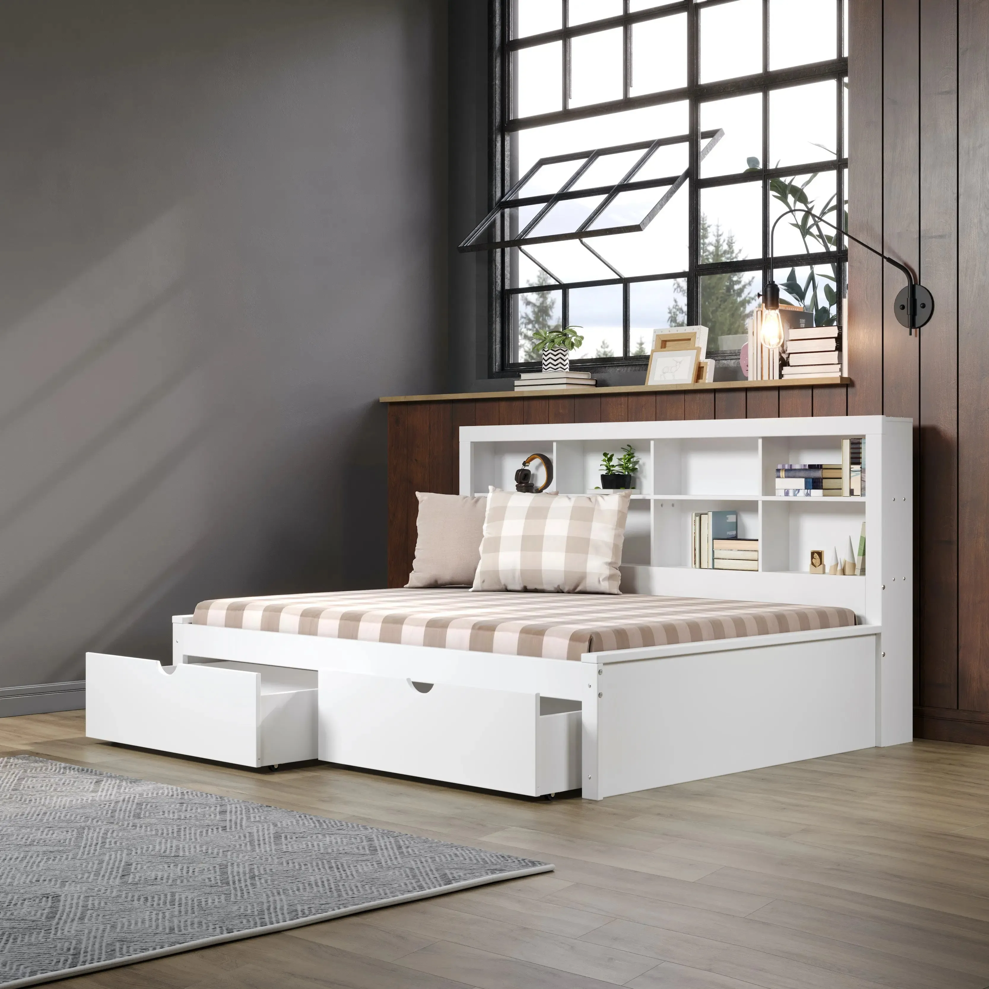 Bo Full Size Storage Bed with Bookcase Headboard