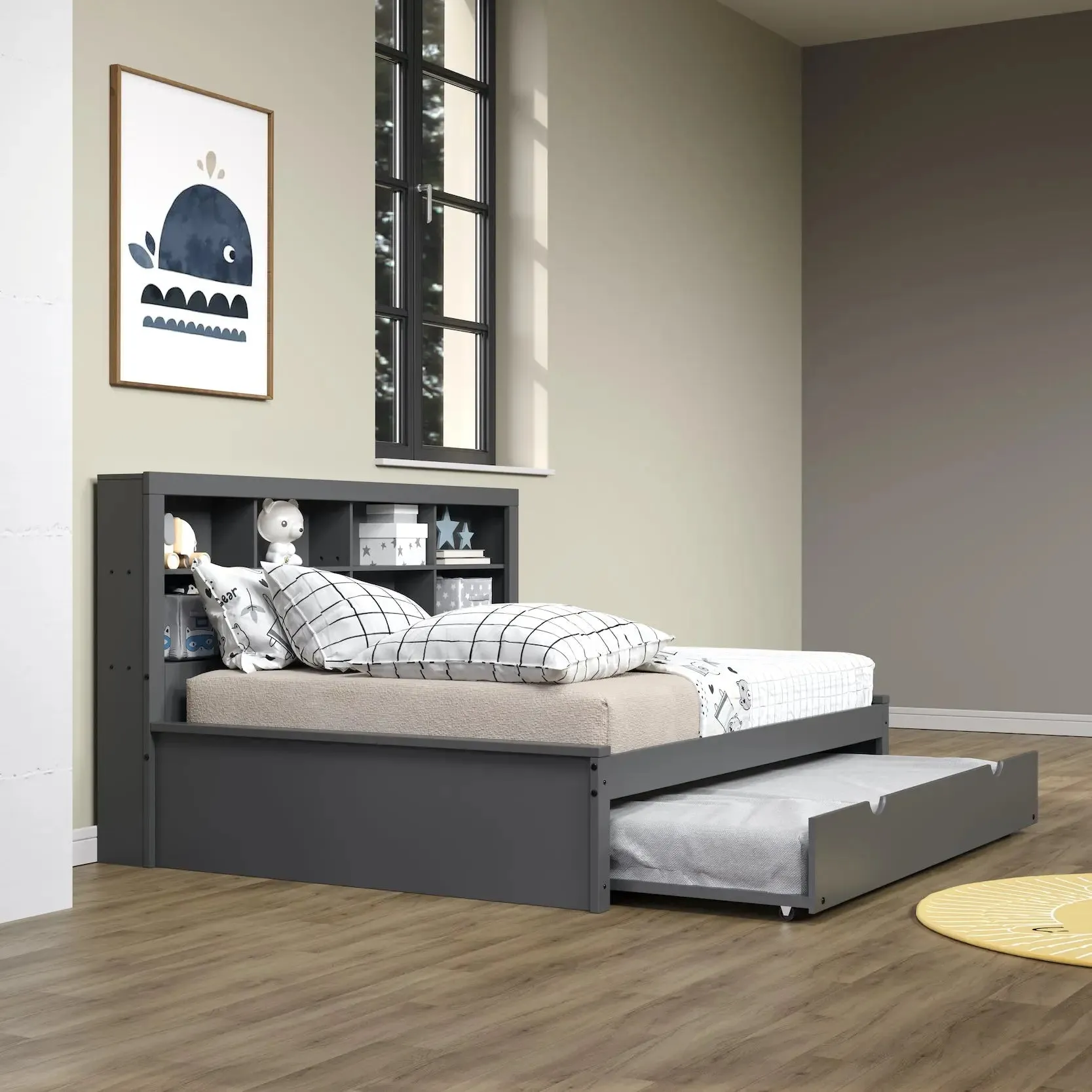 Bo Full Size Trundle Bed with Bookcase Headboard