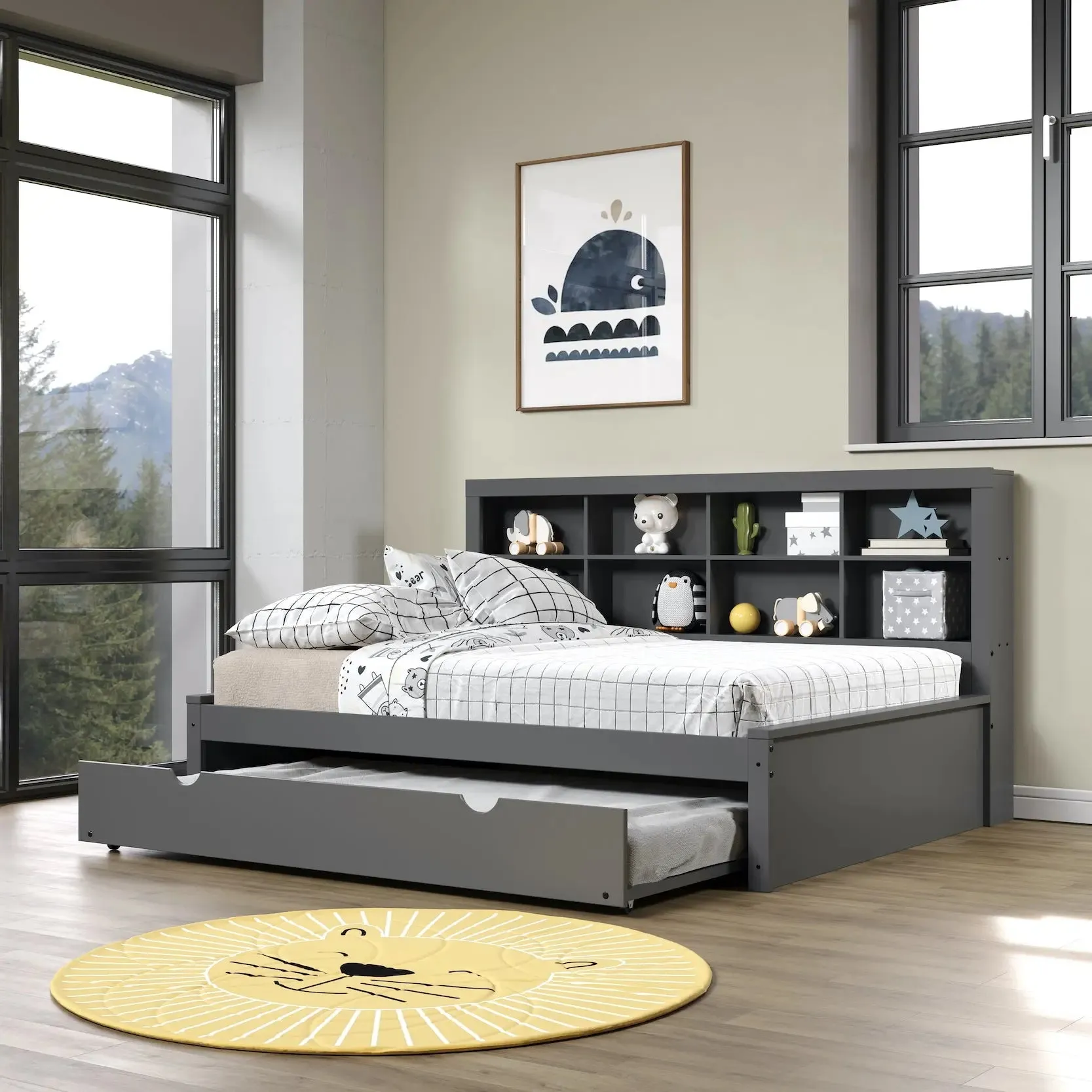 Bo Full Size Trundle Bed with Bookcase Headboard