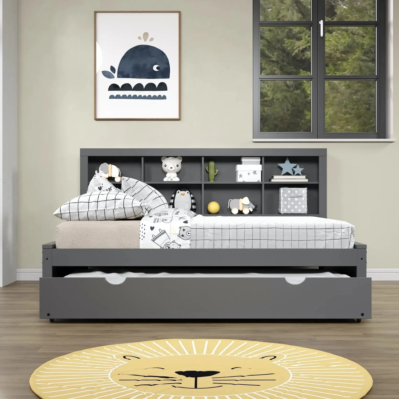 Bo Full Size Trundle Bed with Bookcase Headboard