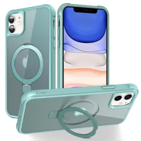 BUGARORE Case for iPhone 11: Invisible Magnetic O-Ring Stand Phone Case Compatible with MagSafe Military-Grade Translucent Case Great Grip Feeling Case for iPhone 11 6.1" - Blue