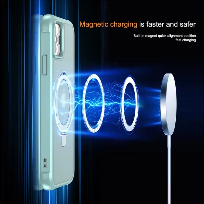 BUGARORE Case for iPhone 11: Invisible Magnetic O-Ring Stand Phone Case Compatible with MagSafe Military-Grade Translucent Case Great Grip Feeling Case for iPhone 11 6.1" - Blue