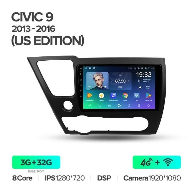 Car Dealz Premium Advanced 4G Data Model 10.2" Android 12.0 For Honda Civic 9 2013 - 2016 In Dash Plus OEM Fascia