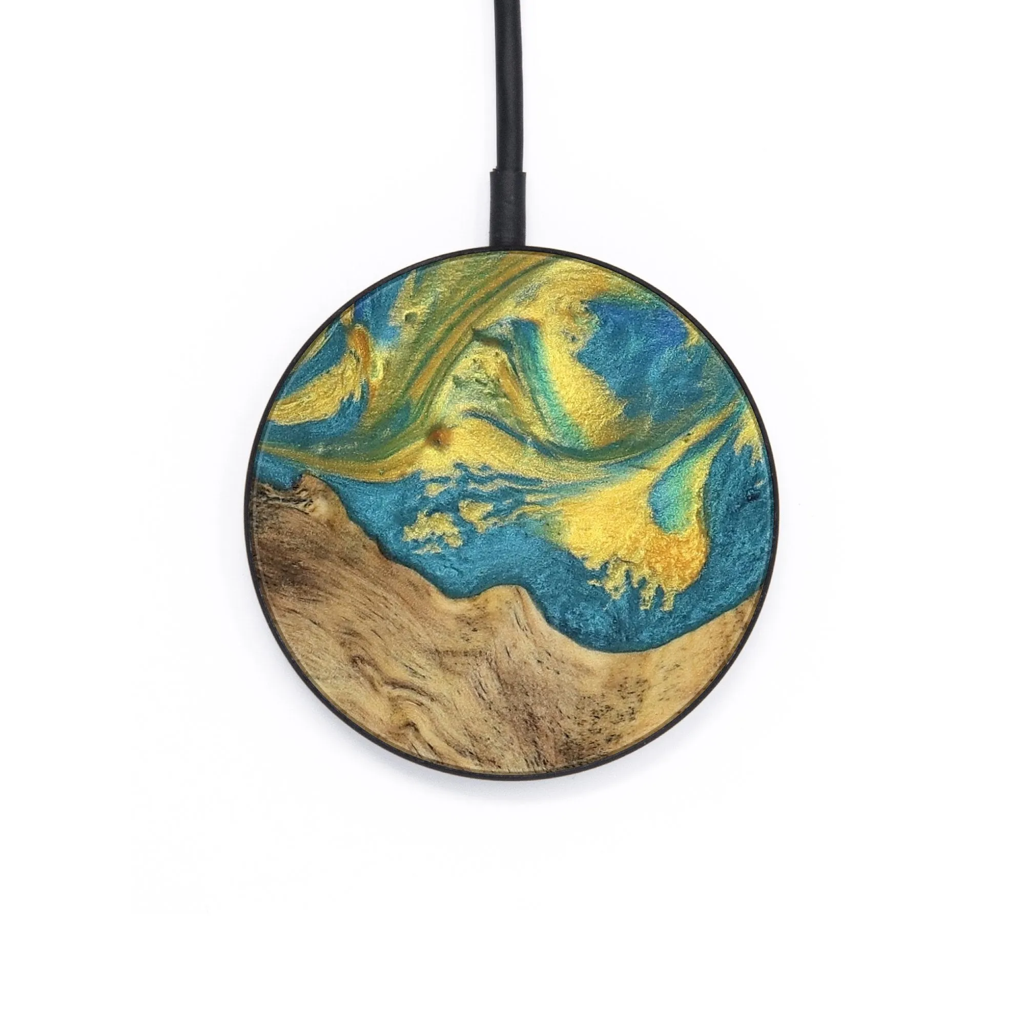 Circle Wood Wireless Charger - Deondre (Teal & Gold, 735395)