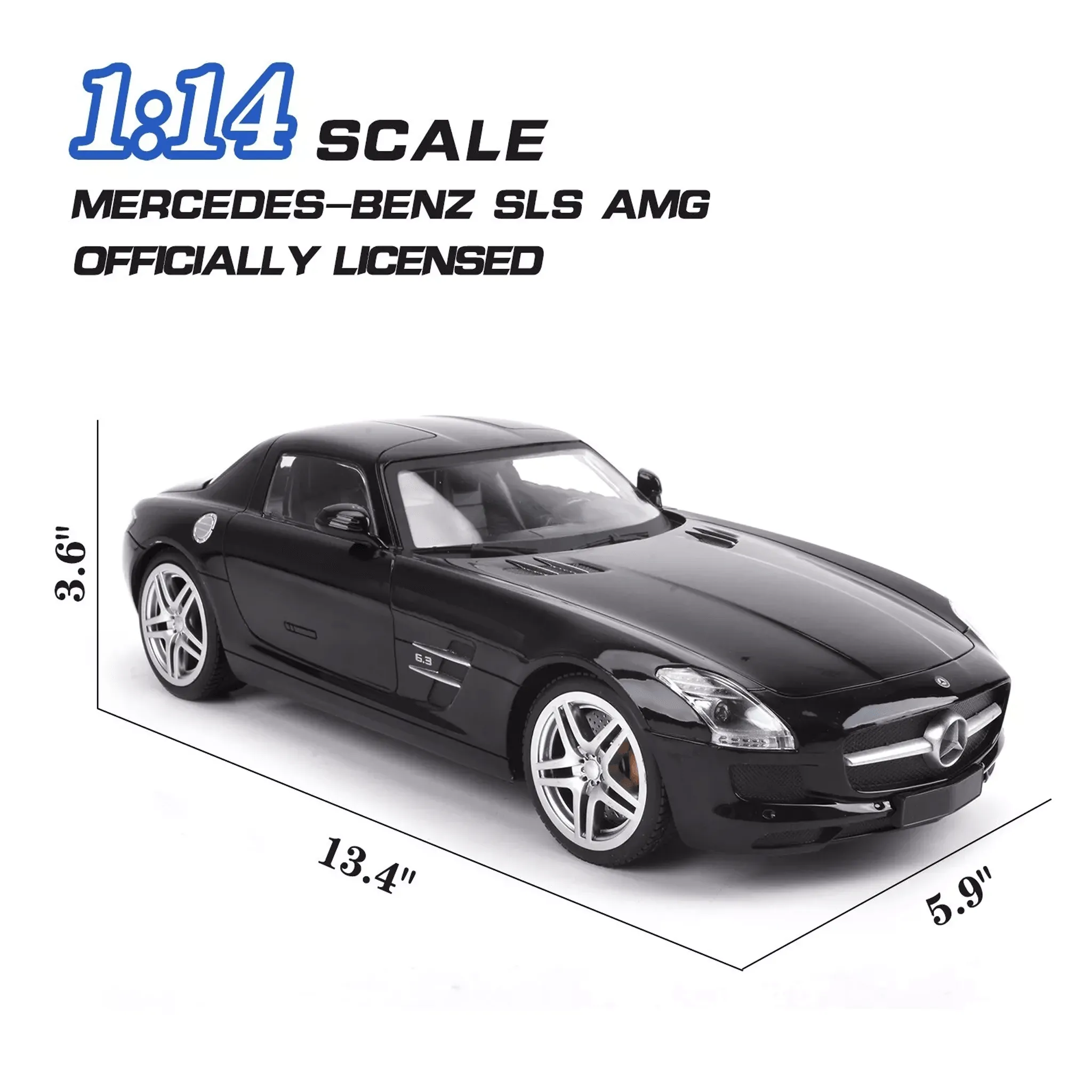 Collectible Black Mercedes Benz Scale 1:14 with Lights and Remote Control - Model SLS AMG