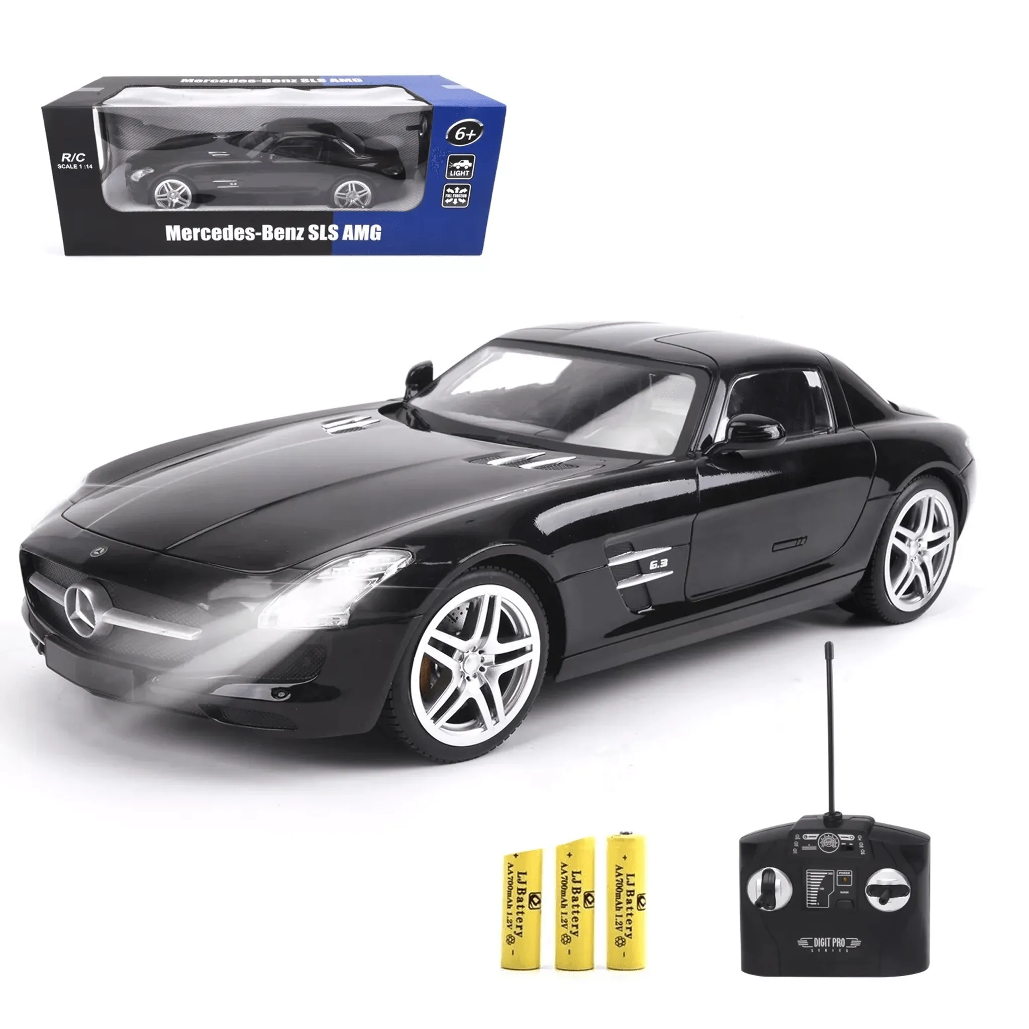 Collectible Black Mercedes Benz Scale 1:14 with Lights and Remote Control - Model SLS AMG