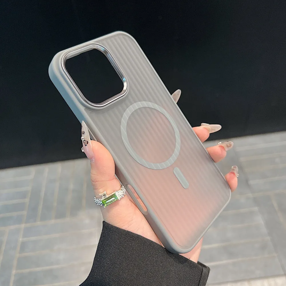 Corrugated Pattern Magnetic Wireless Charge Phone Case - iPhone 16 Plus