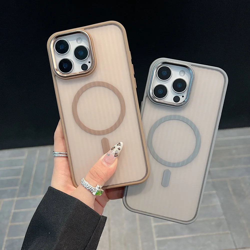 Corrugated Pattern Magnetic Wireless Charge Phone Case - iPhone 16 Plus