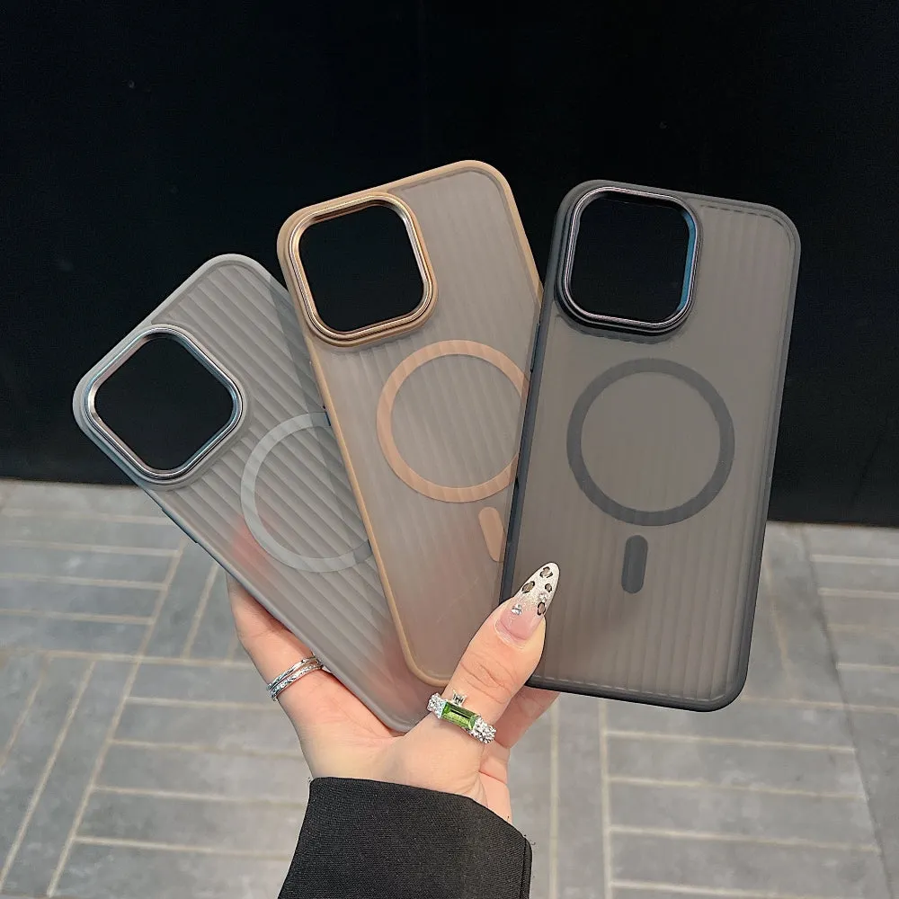 Corrugated Pattern Magnetic Wireless Charge Phone Case - iPhone 16 Plus