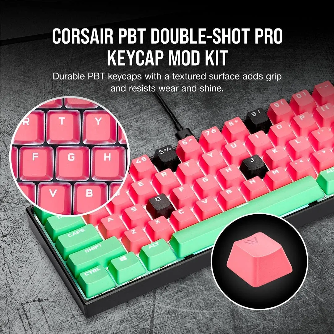 Corsair Keycap PBT Double-Shot PRO Keycap Mod Kit – Double-Shot PBT Keycaps – Standard Bottom Row – Textured Surface - (Rogue Pink)