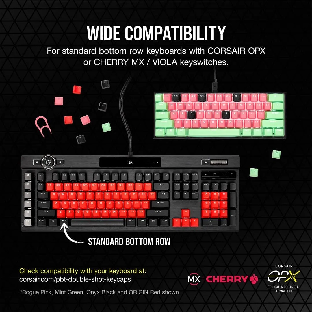 Corsair Keycap PBT Double-Shot PRO Keycap Mod Kit – Double-Shot PBT Keycaps – Standard Bottom Row – Textured Surface - (Rogue Pink)