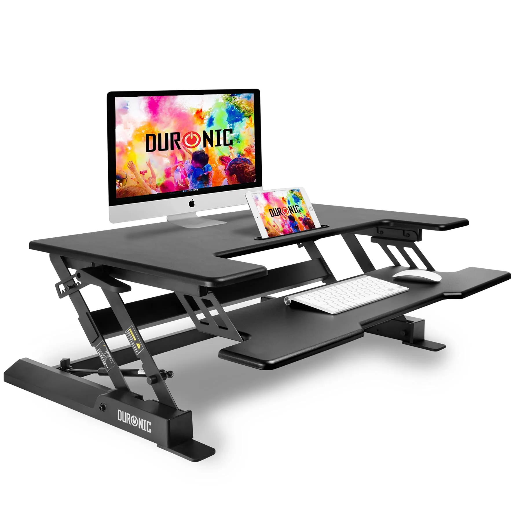 Duronic Sit-Stand Desk DM05D1 [BLACK] | Height Adjustable Office Workstation | 92x56cm Platform | Raises 16.5-41.5cm | PC Computer Screen, Keyboard, Laptop Riser | Ergonomic Desktop Table Converter