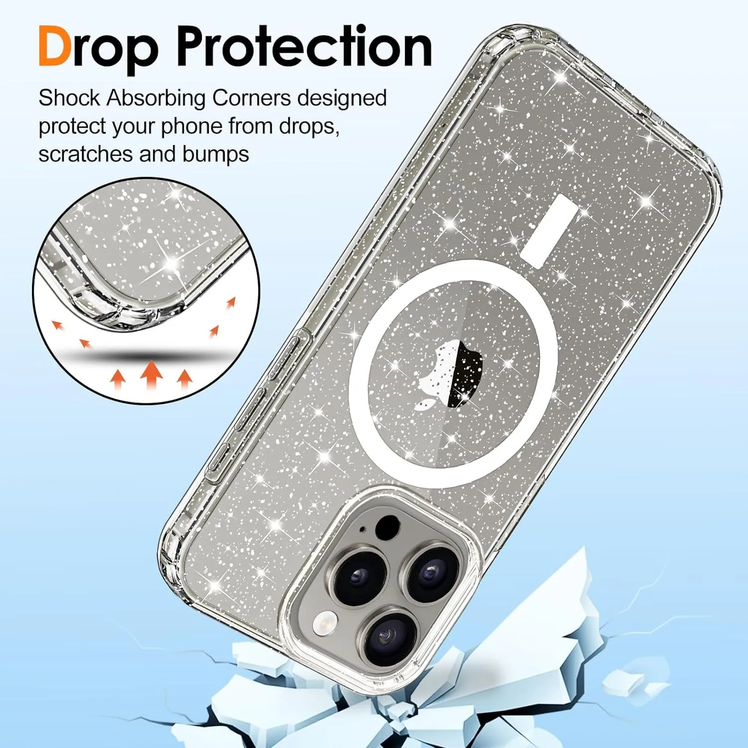 Entronix Apple iPhone 16 Pro [Magnetic-Compatible] Crystal Clear Case - Glitter