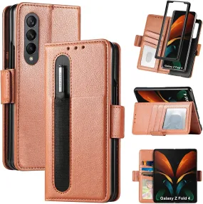 Galaxy Z Fold 4 Wallet Case S Pen Holder & Card Holder, Z Fold 4 Case (Black)