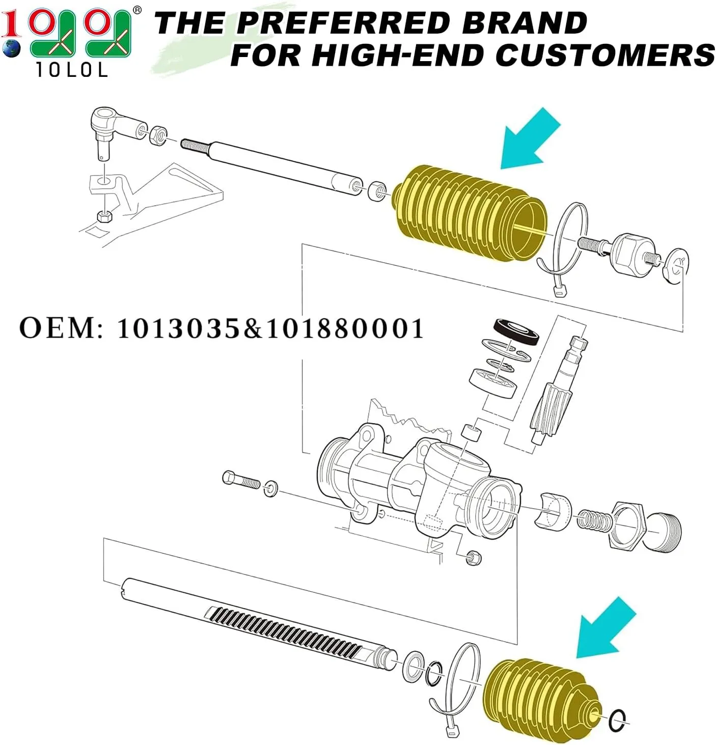 Golf Cart Steering Rack & Pinion Dust Boot for Club Car DS 1997-up - 10L0L