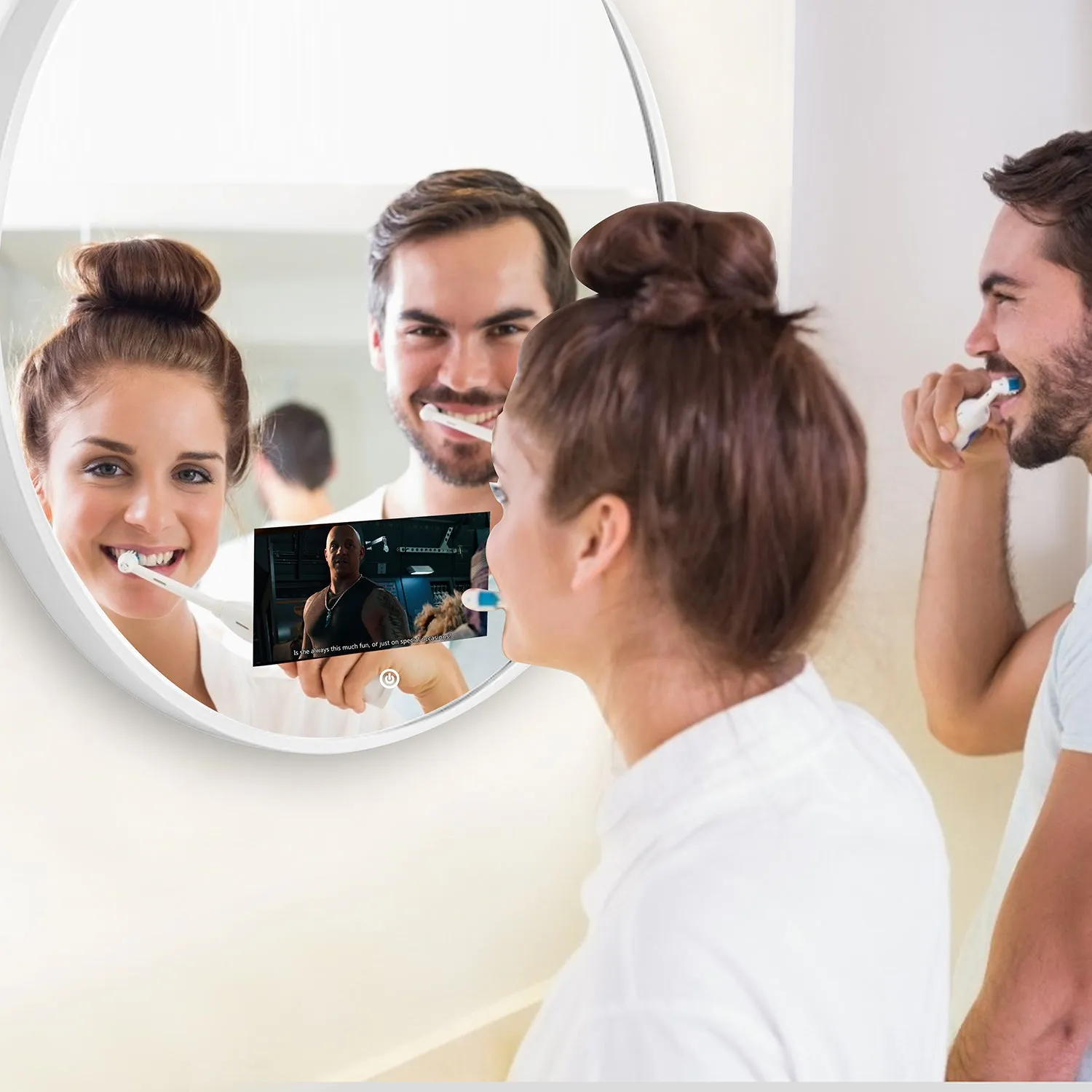 Haocrown 23.6" Circle Wall Mounted Mirror Built-in 10.6" Smart Bathroom TV with IP66 Waterproof Android 11.0 SystemTelevision Bluetooth -HG236BM