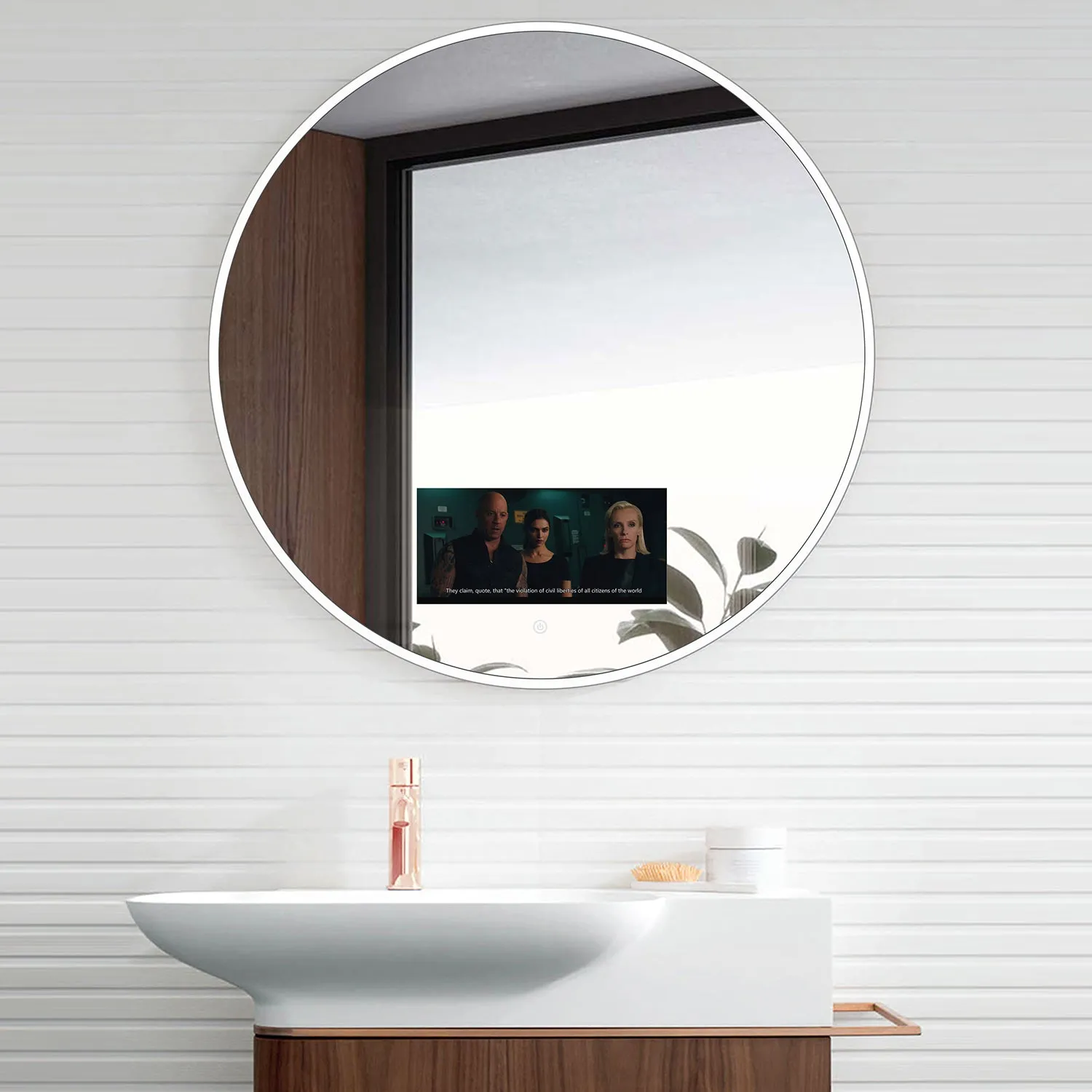 Haocrown 23.6" Circle Wall Mounted Mirror Built-in 10.6" Smart Bathroom TV with IP66 Waterproof Android 11.0 SystemTelevision Bluetooth -HG236BM