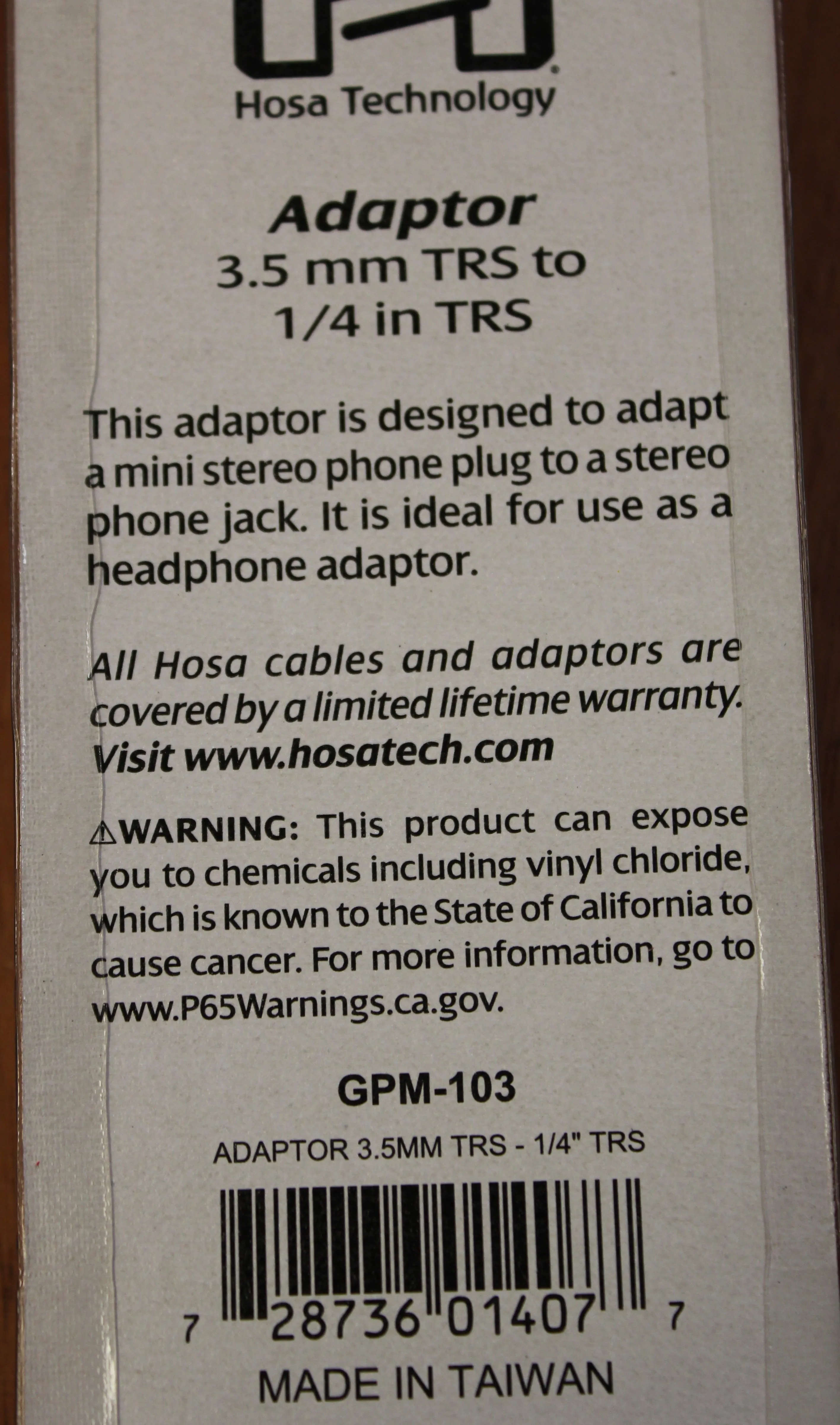 Hosa Technologies GPM-103 Adaptor 3.5 mm TRS to 1/4 in TRS