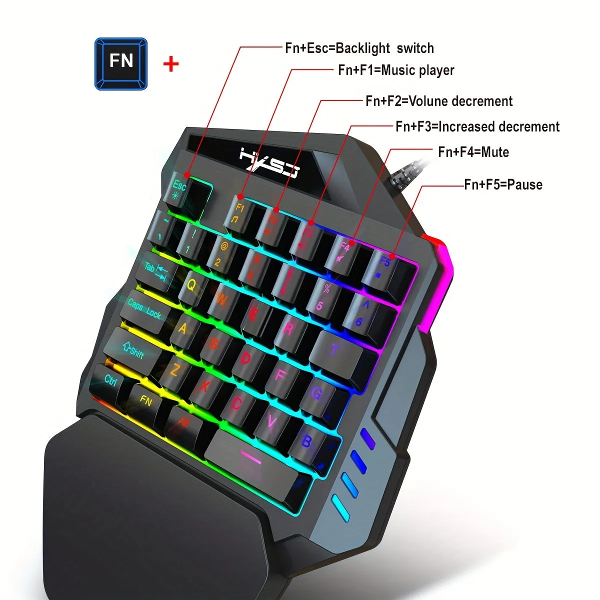 HXSJ V100 One-Handed Gaming Keyboard Elevate Your Gameplay with Ergonomic Design and RGB Lighting