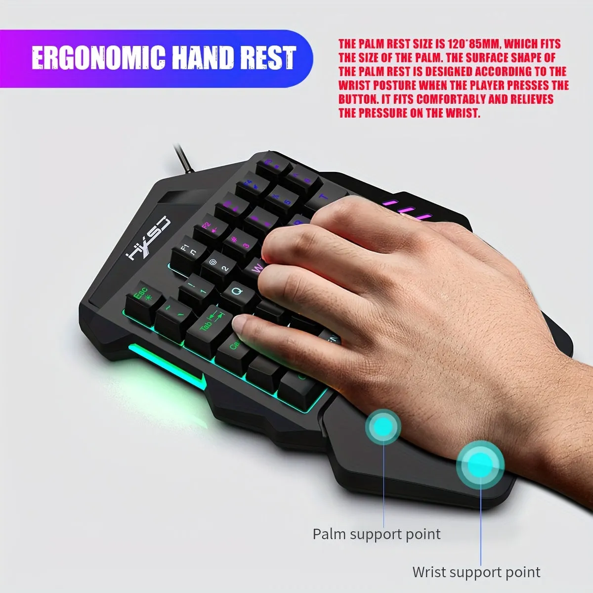 HXSJ V100 One-Handed Gaming Keyboard Elevate Your Gameplay with Ergonomic Design and RGB Lighting