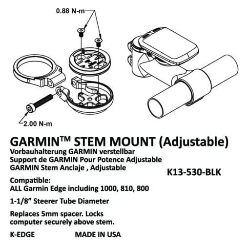 K-Edge Garmin Stem Mount Adjustable (Black)