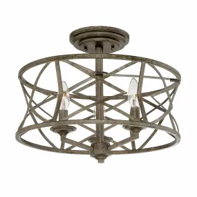 Lakewood Semi-Flush Mount Fixture - Antique Silver - 16in. Diameter - E12 Candelabra Base