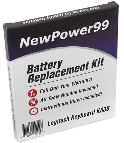 Logitech k830 Keyboard Battery Replacement Kit with Tools, Video Instructions and Extended Life Battery