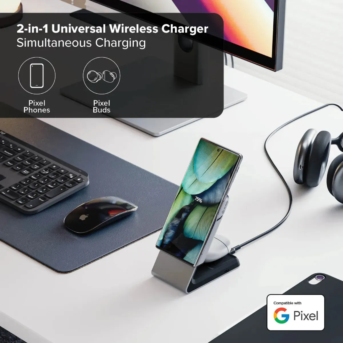 Matrix 2-in-1 Universal Magnetic Charging Dock for iPhone 16-12 , Airpods, Charging Station for Apple Devices