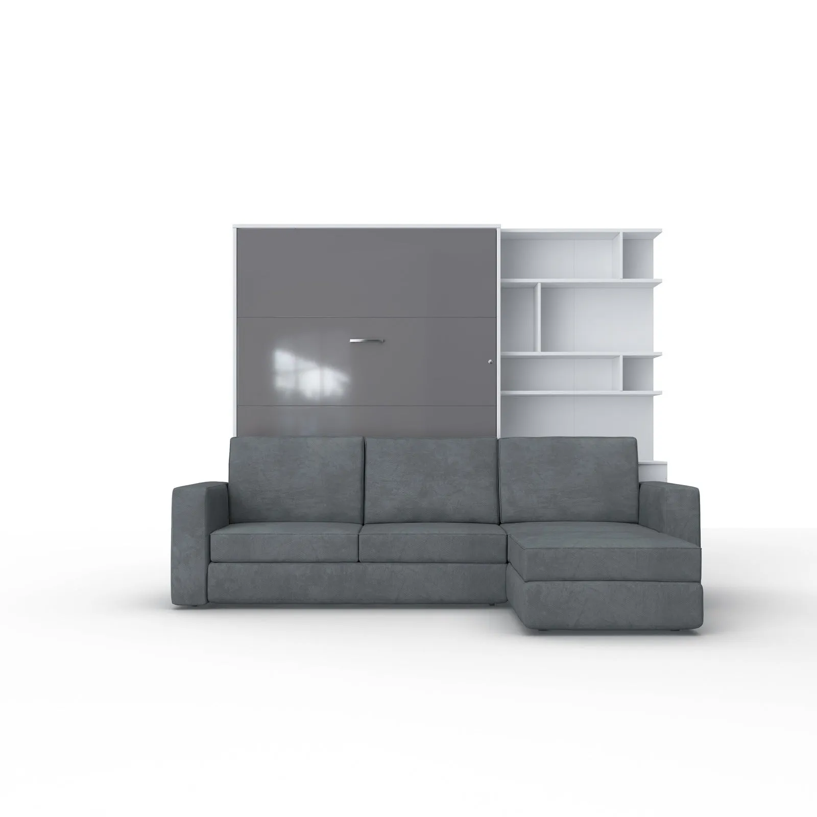 Maxima House Murphy bed European Full XL Vertical with a Sectional Sofa and a Bookcase Invento - IN001/17WG-LG