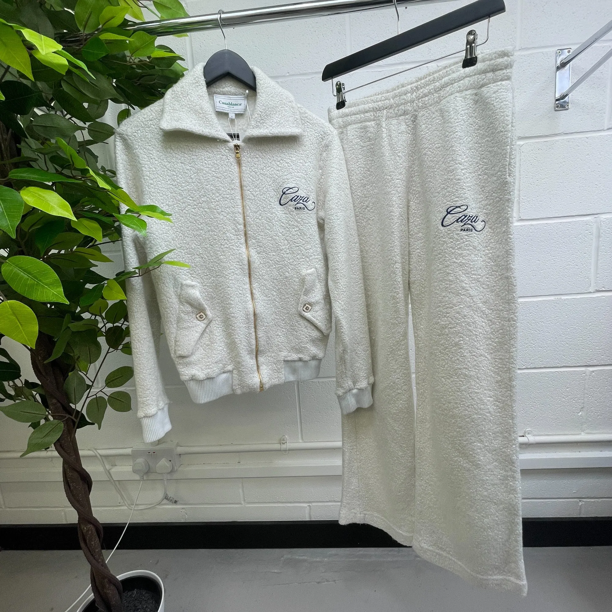 Men's Embroidered Logo Full Tracksuit Cream Size S