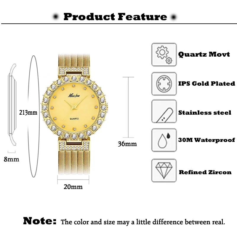 MISSFOX Women Watches Luxury Brand Watch Bracelet Waterproof Big Lab Diamond Ladies Wrist Watches For Women Quartz Clock Hours