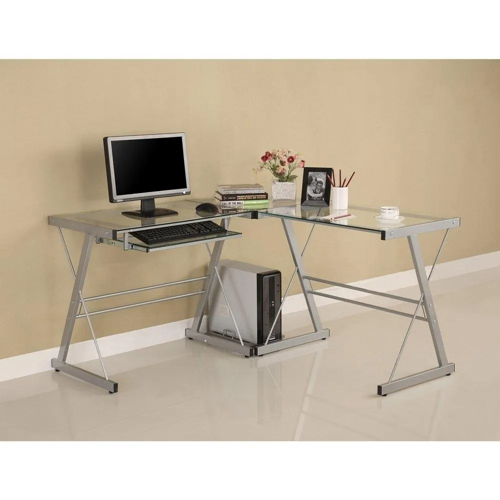 Modern Corner Computer Desk in Metal and Glass