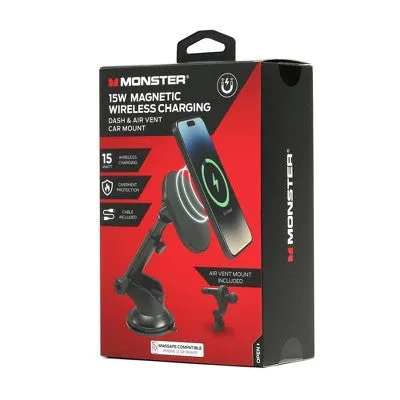 Monster 15Watt Magnetic Wireless Charging Car Mount Dash and Vent Mount